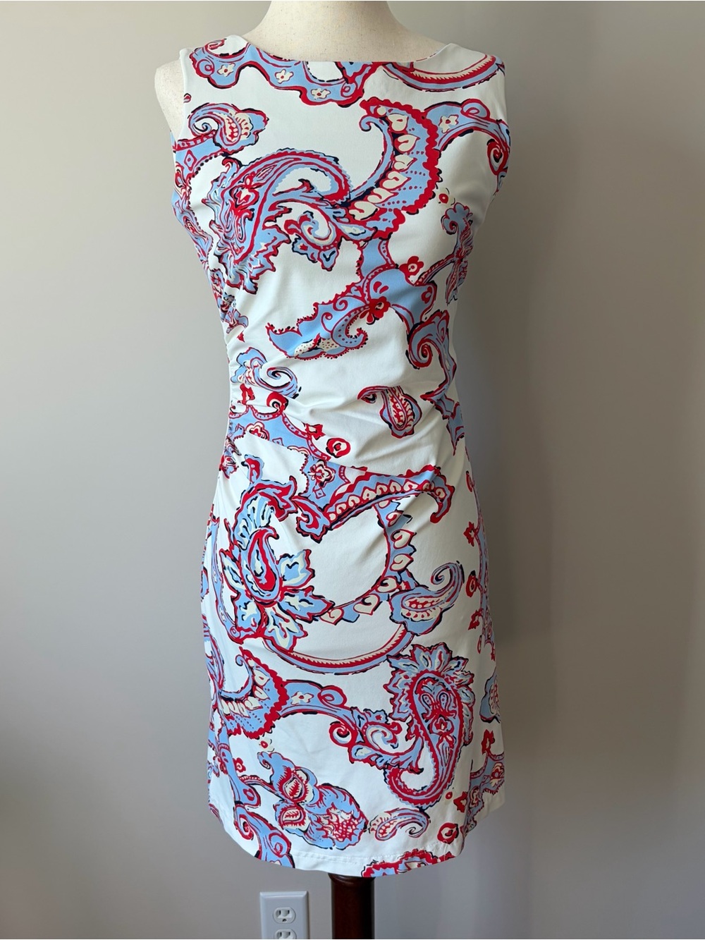 J. McLaughlin White Mini Dress with Red and Light Blue Paisley